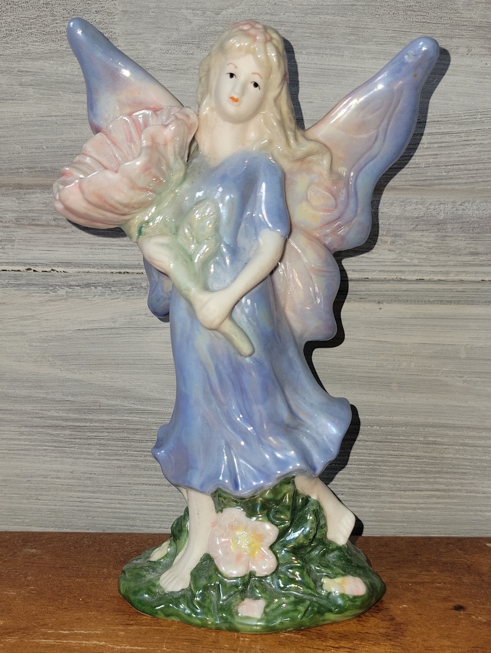 Porcelain Fairy Figurine in Pastel Blue With A Flower Whimsical Charm